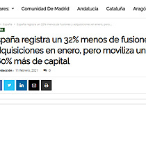 Espaa registra un 32% menos de fusiones y adquisiciones en enero, pero moviliza un 260% ms de capital